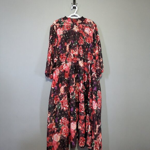 Torrid Burgundy Purple Floral Chiffon Mock Neck Midi Dress Plus Size 5 - Picture 2 of 4